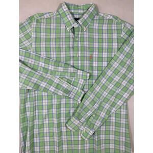 Johnnie-O XL Men Button-Down Shirt Green Blue Plaid Long Sleeve